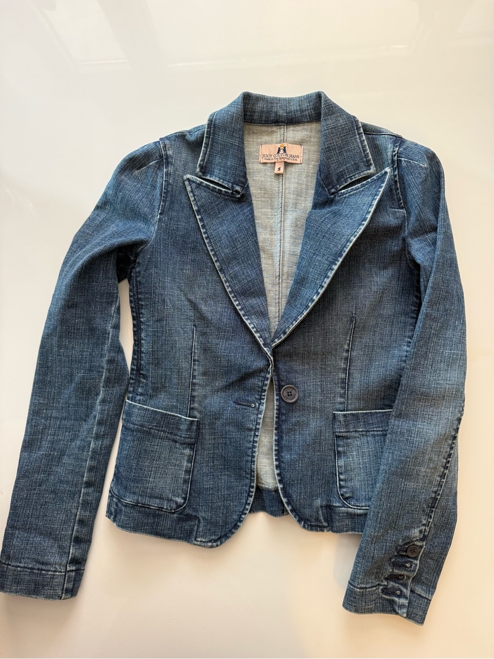 Vintage Juicy Couture Denim Blazer Jacket Medium Wash Y2K Pink Tag